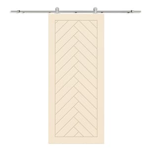 30 in. x 96 in. Beige Stained Composite MDF Paneled Interior Sliding Barn Door with Hardware Kit
