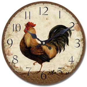 13.5 in. Circular Wooden Wall Clock with Rooster Print