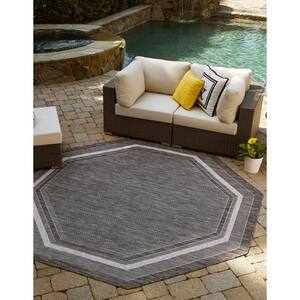 Outdoor Border Soft Border Black 7 ft. 10 in. x 7 ft. 10 in. Area Rug