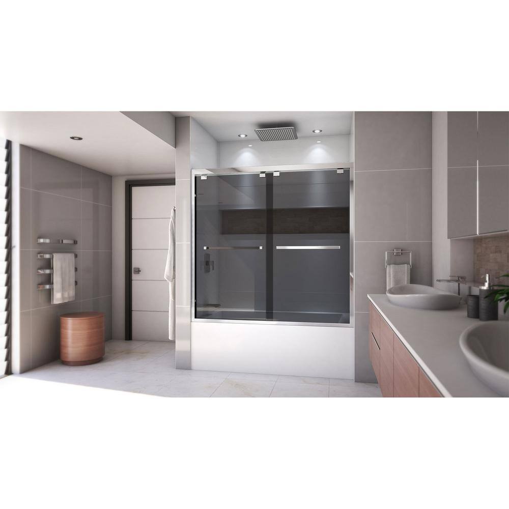 Encore 60" Chrome Semi-Frameless Sliding Tub Door with Smoke Gray Glass