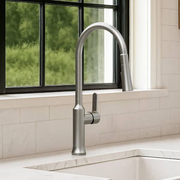 18.6 in. H Single-Handle Pull Down Sprayer Kitchen Faucet with 360° Swivel Spout, 1.6 GPM in Brushed Nickel