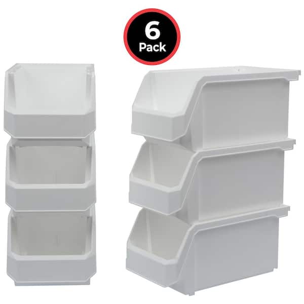 Plastic Stackable Storage Bin Containers/ Totes for Organizing, Large (14.8 in. D x 8 in. W x 7 in. H),(12-Pack), White