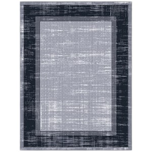 Ottohome Collection Non-Slip Rubberback Bordered Design 5x7 Indoor Area Rug, 5 ft. x 6 ft. 6 in., Gray