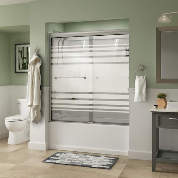 Delta Traditional 60 in. x 58-1/8 in. Semi-Frameless Sliding Bathtub Door in Nickel with 1/4 in. Tempered Transition Glass