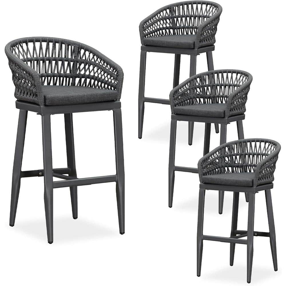 Modern Aluminum Rattan Bar Height Outdoor Bar Stool with Back and Grey Cushion (4-Pack) price history on PriceWatchPro