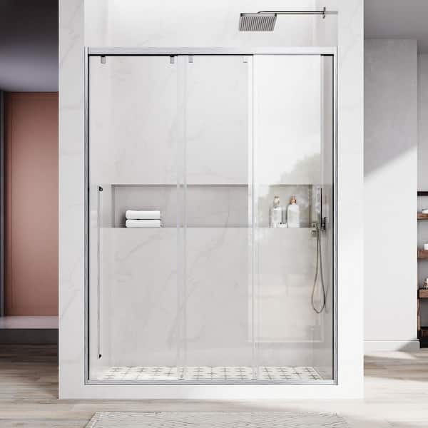 UKS13-L 56 to 60 in. W x 76 in. H Triple Bypass Sliding Semi-Frameless Shower Door in Brushed Nickel, 5/16" Clear Glass