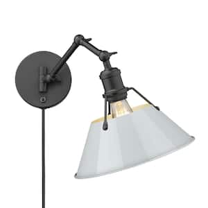 Orwell 10 in. 1-Light Matte Black and Dusky Blue Plug-In or Hardwired Swing Arm with 120 in. Cord for Bedroom and Foyer