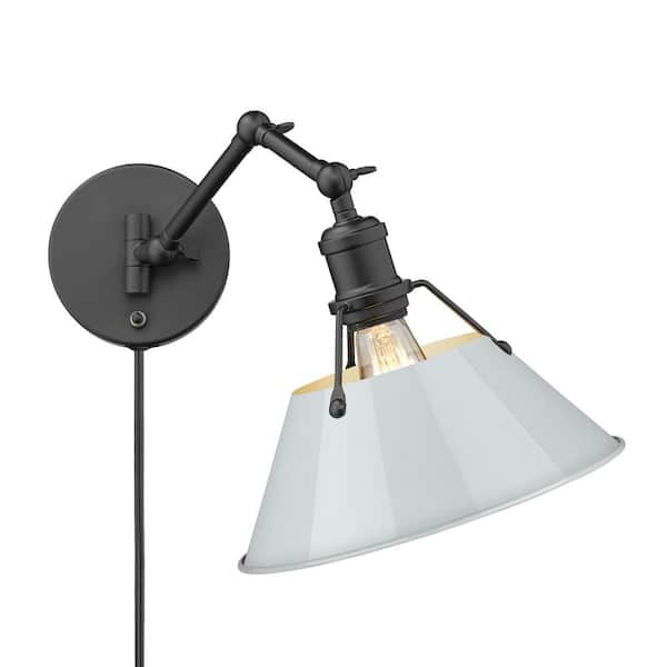 Golden Lighting Orwell 10 in. 1-Light Matte Black and Dusky Blue Plug-In or Hardwired Swing Arm with 120 in. Cord for Bedroom and Foyer