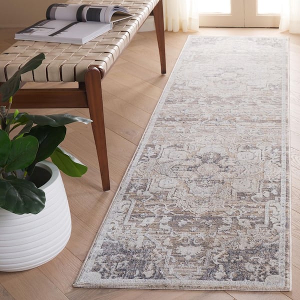 Martha Stewart Sabrina 3 ft. x 10 ft. Gray/Beige Distressed Ornate Runner Rug
