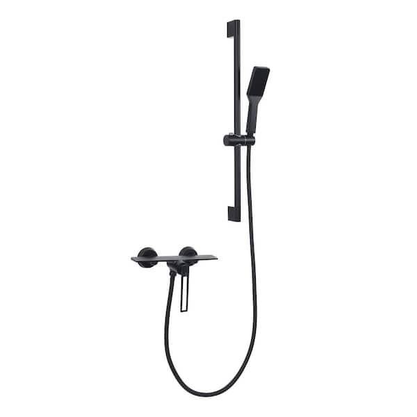 AIMADI 1-Spray Wall Bar Shower Kit with Hand Shower Single Handle Brass Shower Slide Bar Set in Matte Black