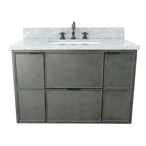 Scandi II 37 in. W x 22 in. D Wall Mount Bath Vanity in Gray with Granite Vanity Top in Gray with White Rectangle Basin