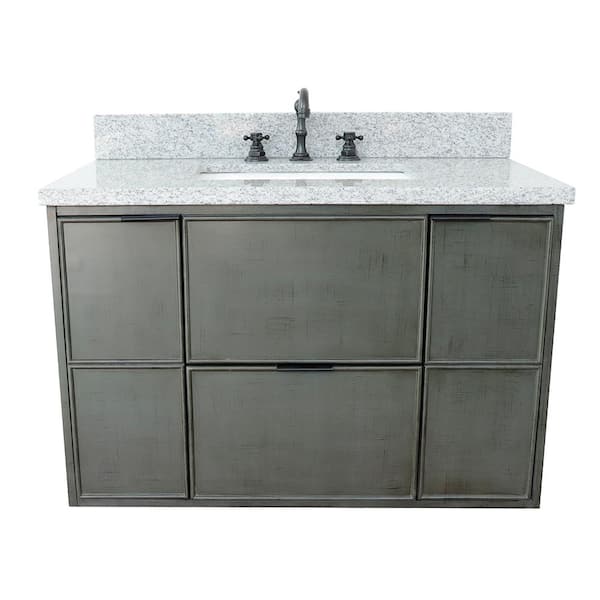 Scandi II 37 in. W x 22 in. D Wall Mount Bath Vanity in Gray with Granite Vanity Top in Gray with White Rectangle Basin
