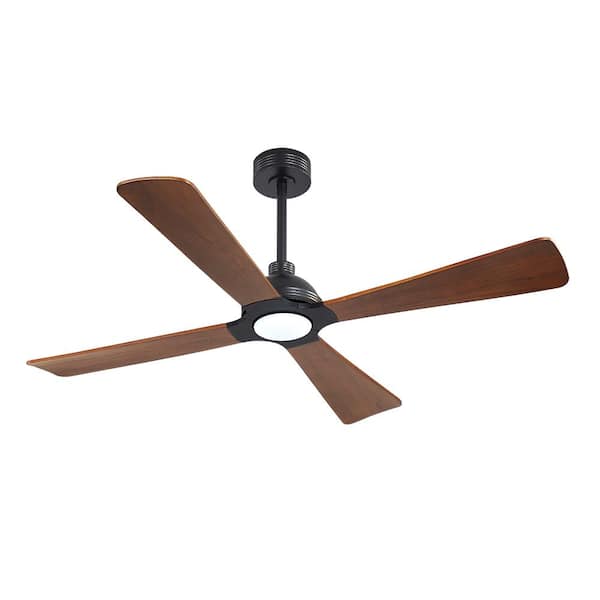 56 in. (4.6 ft.) 4 Solid Wood Blades Indoor Ceiling Fan with Integrated LED, Black
