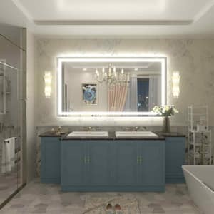55 in. W x 30 in. H Rectangular Frameless Front & Back LED Lighted Anti-Fog Tempered Glass Wall Bathroom Vanity Mirror