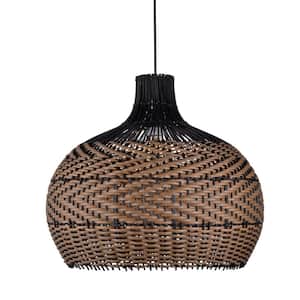 1-Light Handmade Rattan Pendant Light Lamp with Black and Brown 23.62 in.