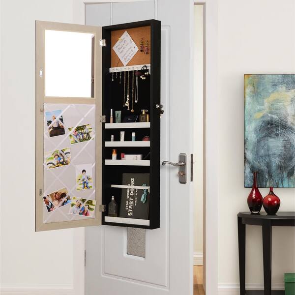 Inspired Home Galatea Door/Wall Mount Jewelry Armoire Organizer Mirror Black