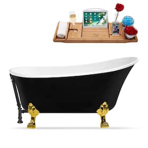 67 in. Acrylic Clawfoot Non-Whirlpool Bathtub in Glossy Black With Polished Gold Clawfeet And Matte Black Drain