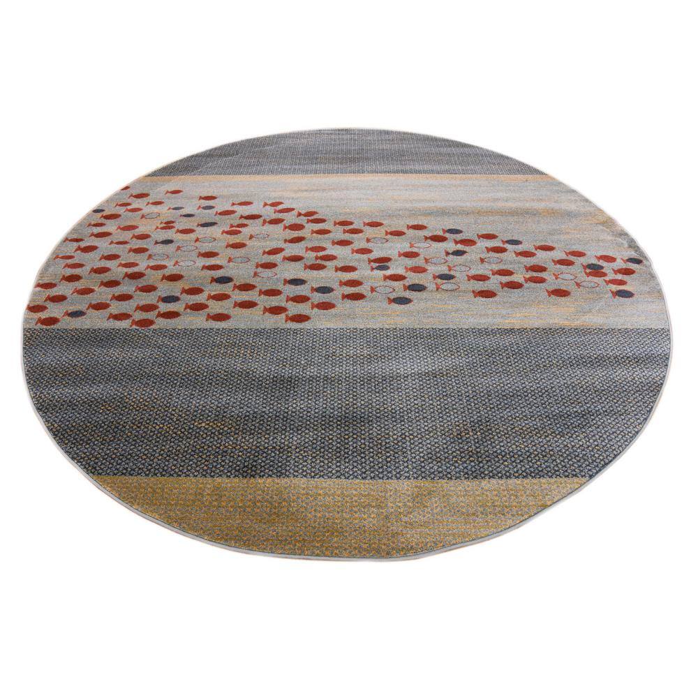 Blue and Light Blue Round Synthetic Easy Care Rug