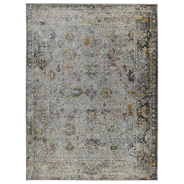 3 ft. x 5 ft. Gray Blue And Rust Floral Medallion Area Rug