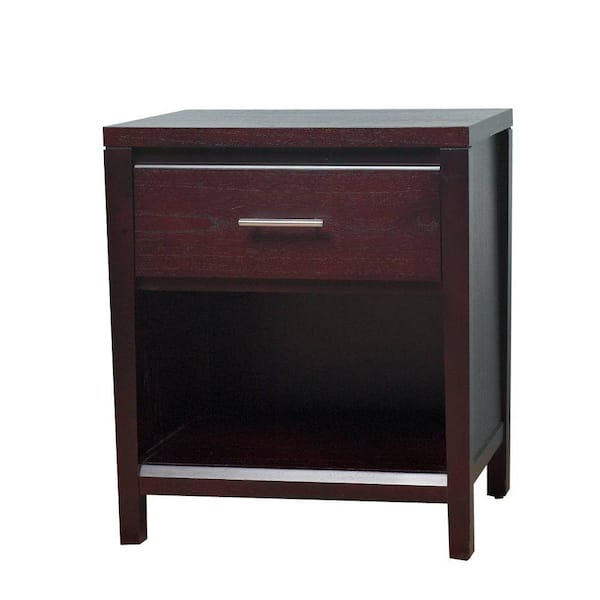 Benjara 1-Drawer Brown Wooden Nightstand with Power Outlet 19 in. L x 23 in. W x 26 in. H