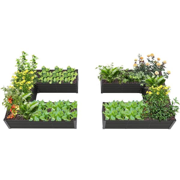 2-Piece Outdoor Gray U-Shaped Anti-Rust Galvanized Raised Garden Beds, 6 x 6 x 1. 5ft Large Metal Planter Box