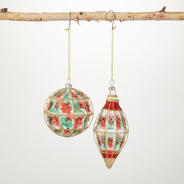 SULLIVANS 4 in. Multi-color Faceted Vintage Ornament (Set of 2)