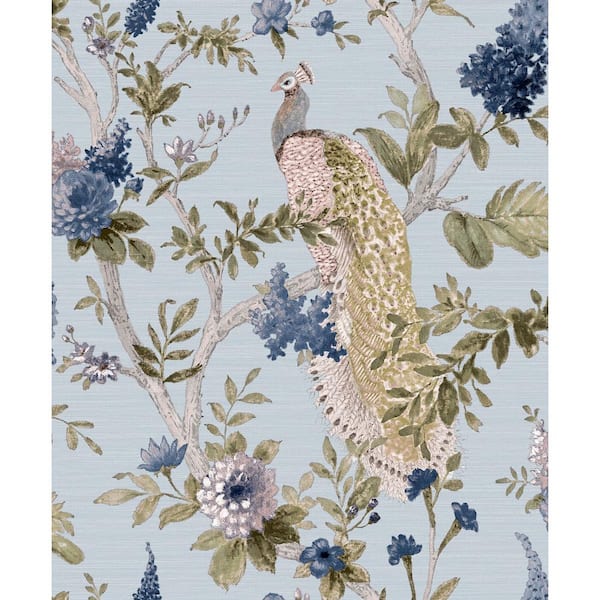 Unbranded Floral Peacock Blue/Gold Glitter Finish Vinyl on Non-woven Non-Pasted Wallpaper Roll