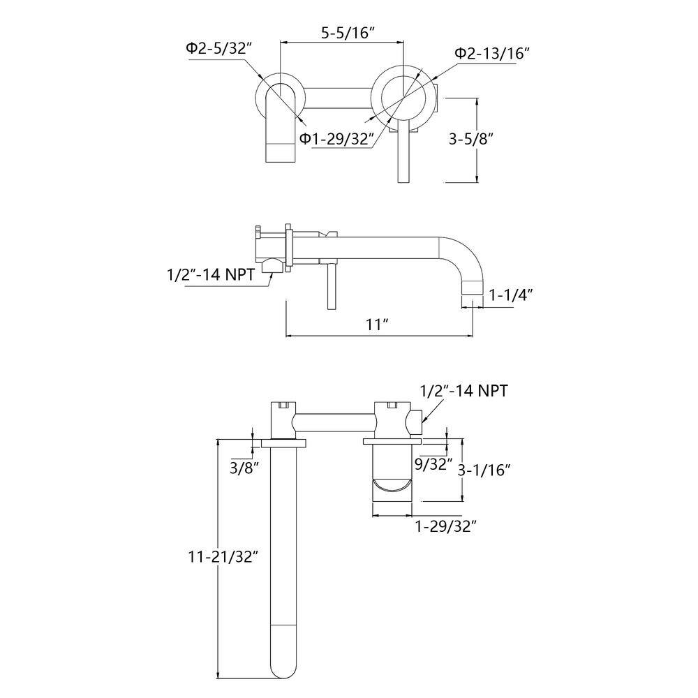 Brushed Nickel Single Handle Wall Mount Tub Filler Faucet