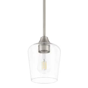 Pavlen 5.5 in. 1-Light Brushed Nickel Mini Pendant with Clear Glass Shade
