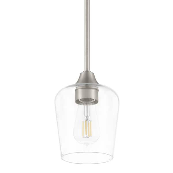 Hampton Bay Pavlen 5.5 in. 1-Light Brushed Nickel Mini Pendant with Clear Glass Shade