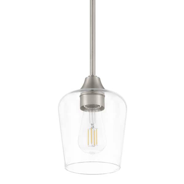 Pavlen 5.5 in. 1-Light Brushed Nickel Mini Pendant with Clear Glass Shade