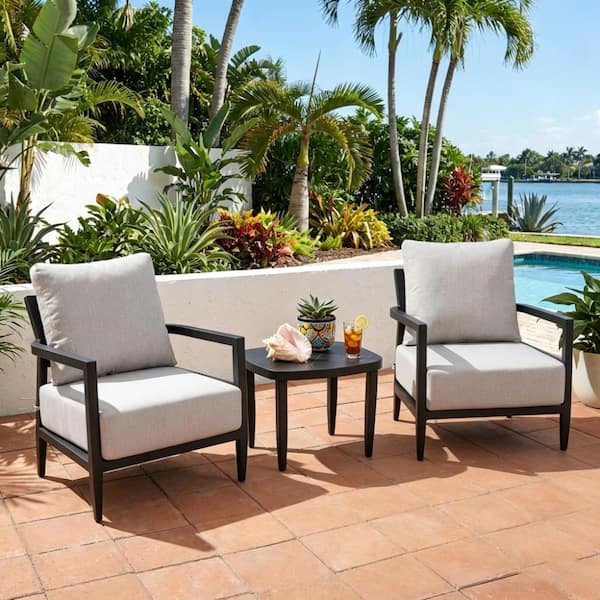 3-Piece Aluminum Patio Conversation Furniture Set with Sunbrella Cushions, 2 Club Chairs and 1 Table