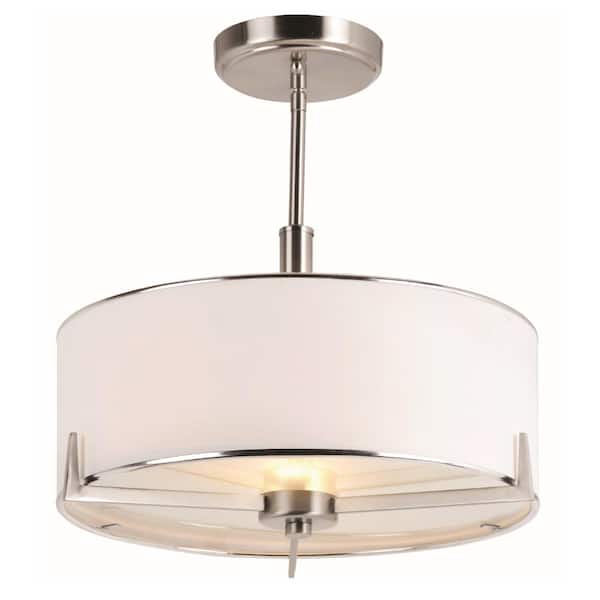 Bel Air Lighting Cabernet Collection 2-Light Brushed Nickel Semi-Flush Mount Light with White Linen Shade