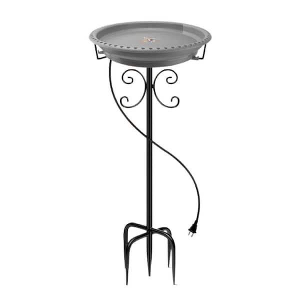 35 in. H 13.3 Bowl Diameter Gray Finish Plastic 100W Heated Bird Bath with Thermostat Control, 5-Prong Metal Base, Gray