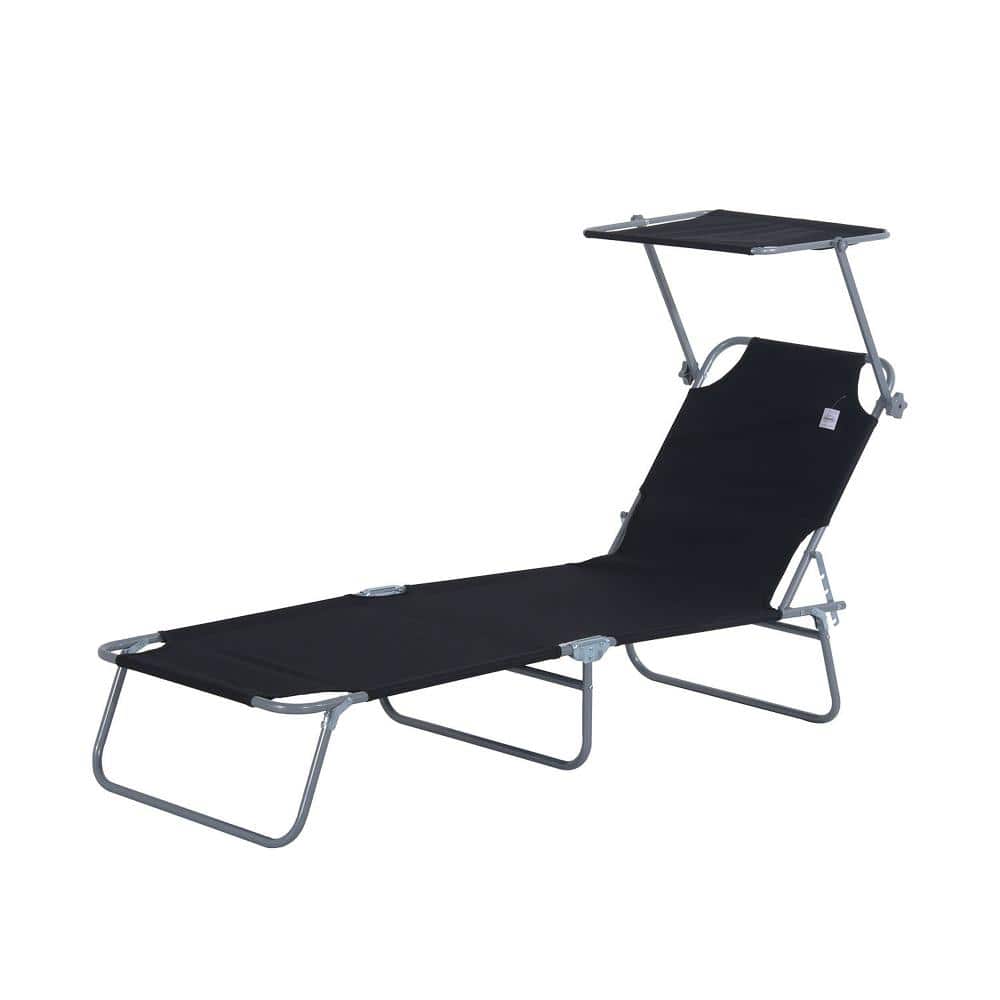 Adjustable Reclining Outdoor Chaise Lounge Chair with Sun Canopy, Foldable Pool & Patio Tanning Chair, Black price history on PriceWatchPro