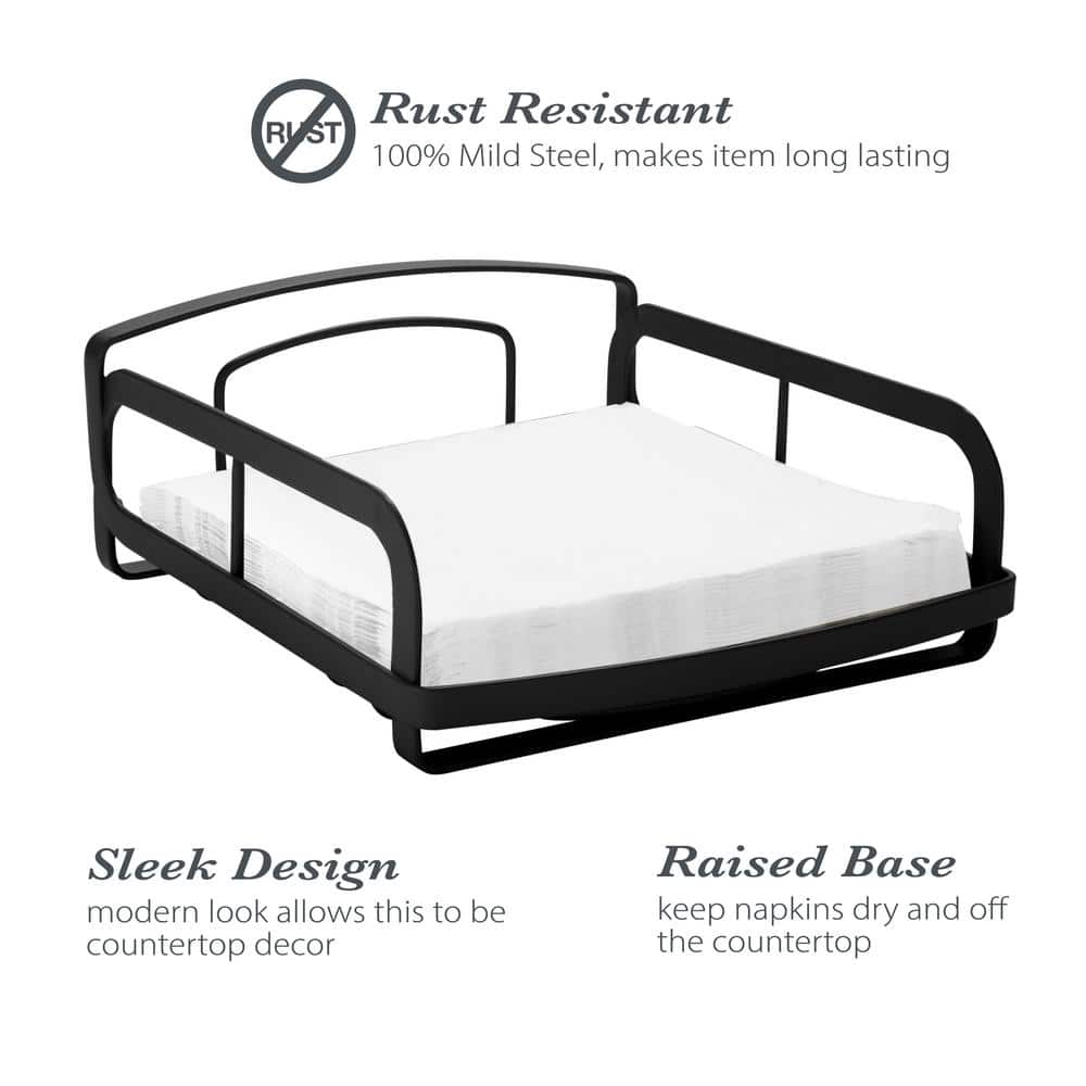 Matte Black Industrial Steel Napkin Holder with Raised Base