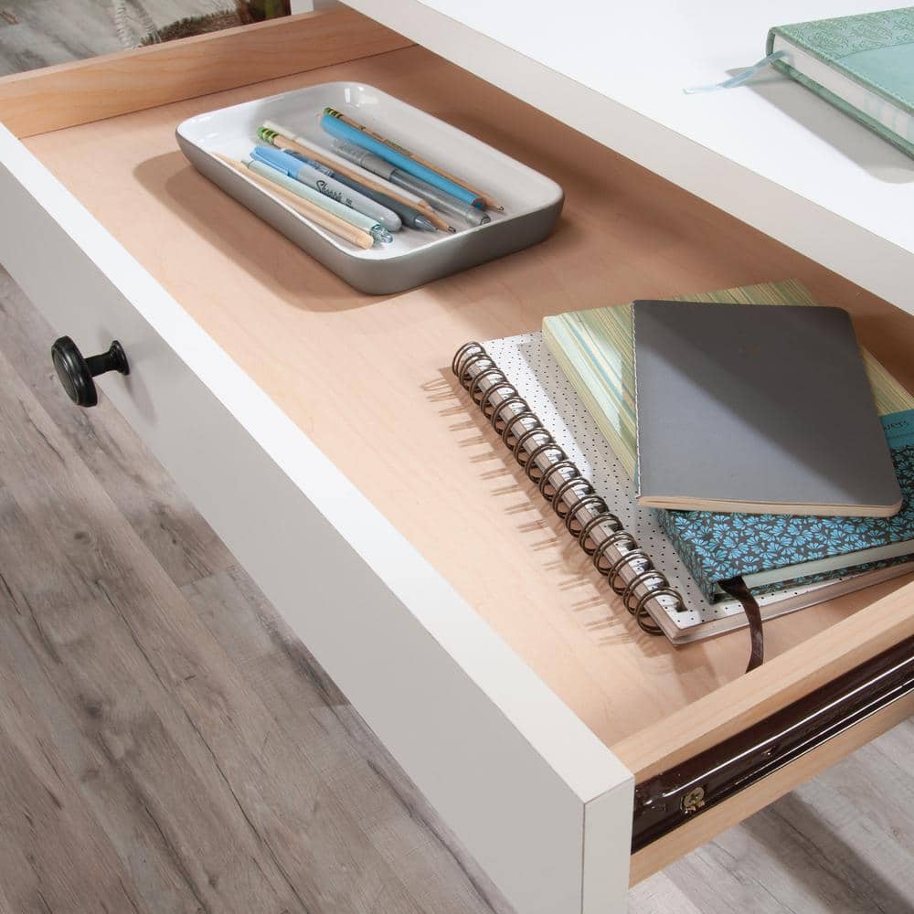 Soft White Rustic Writing Desk with Smooth Metal Drawer Runners
