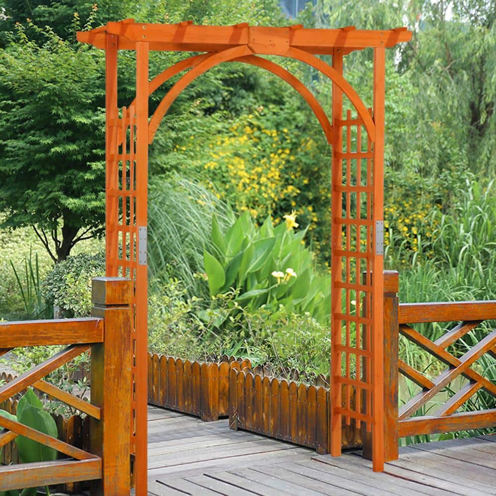 Natural Fir Wood Garden Arbor with Arch and Pergola Top