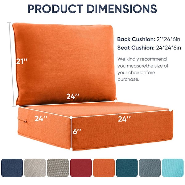 24 in., x 24 in., x 6 in., 4-Piece Repacement Deep Seating Olefin Outdoor Lounge Chair Cushion in Orange