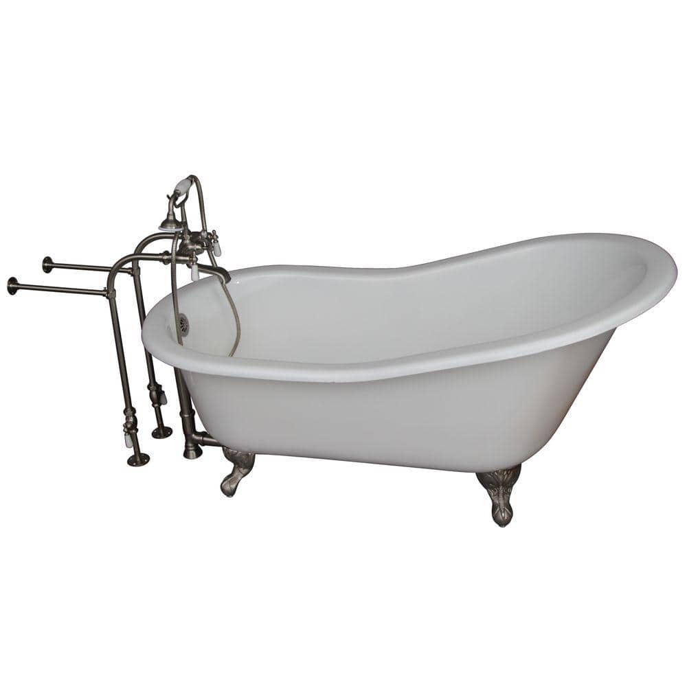 5 ft. Cast Iron Ball and Claw Feet Slipper Tub in White with Brushed Nickel