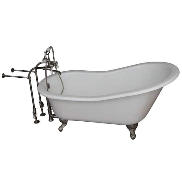Barclay Products 5.6 ft. Cast Iron Ball and Claw Feet Slipper Tub in White with Brushed Nickel Accessories
