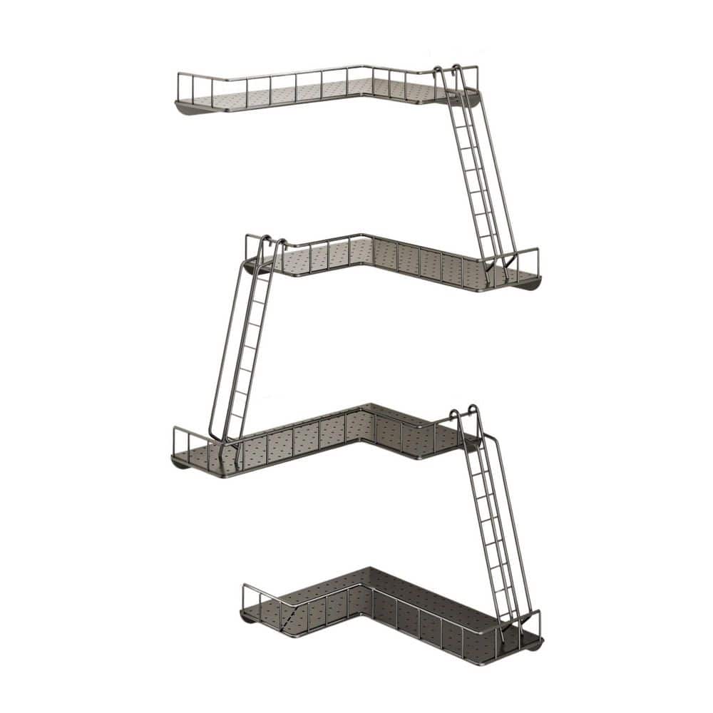 4-Tier 11.8 in. W x 1.4 in. H x 7.9 in. D Metal Fire Escape Corner Wall Shelf in Black, Ladder Shelf for Bathroom price history on PriceWatchPro