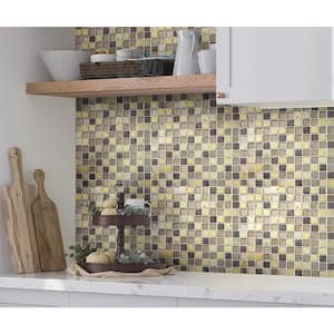 Yellow and Brown 11.7 in. x 11.7 in. Square Polished Glass and Stone Mosaic Tile (4.75 sq. ft./Case)