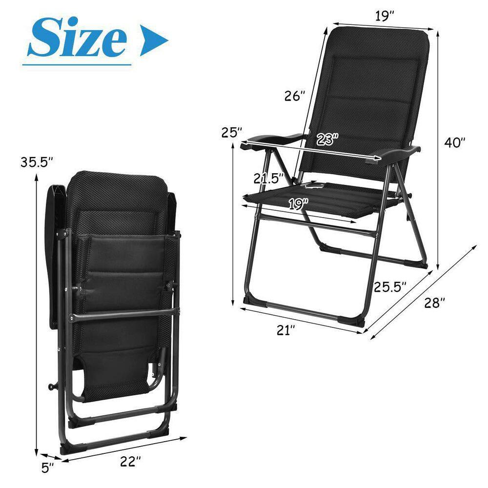 Black Adjustable Steel Frame Outdoor Folding Chairs, Set of 4