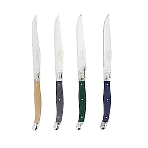 Laguiole 4.5 in. Stainless Steel Full Tang Serrated Blades 4-Piece Steak Knife Set, Earth Tones