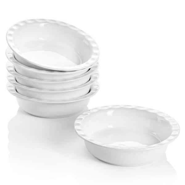 6-Piece Round Ceramic Mini Pie Pan Set Nonstick Porcelain Bakeware with Fluted Edge for Pot Pies Quiche Tarts