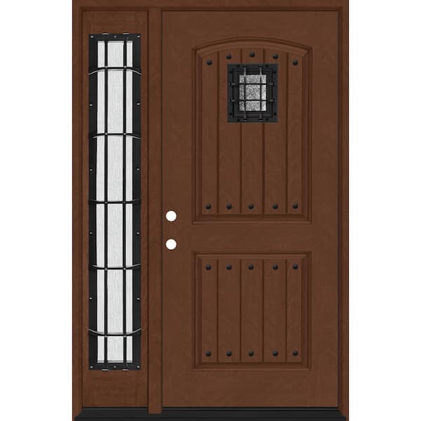 Steves & Sons Regency 51 in. x 80 in. 2Panel Plank Cavalier Speakeasy RHIS Chestnut Fiberglass Prehung Front Door w/Cavalier 12in.SL