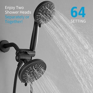9-spray 5.5 in. Wall Mount Dual Shower Head and Handheld Shower Head 1.8 GPM with Stainless Steel Hose in Black