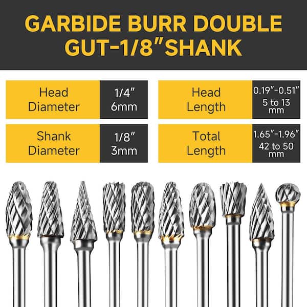 MYWISH 1/8 in. Tungsten Carbide Rotary Bit, Double-Cut Carbide