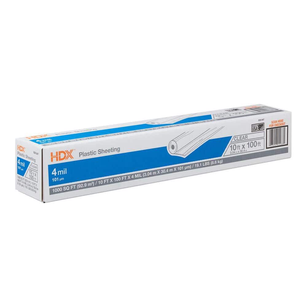 HDX 10 ft. x 100 ft. Clear 4 mil Plastic Sheeting CFHD0410C - The